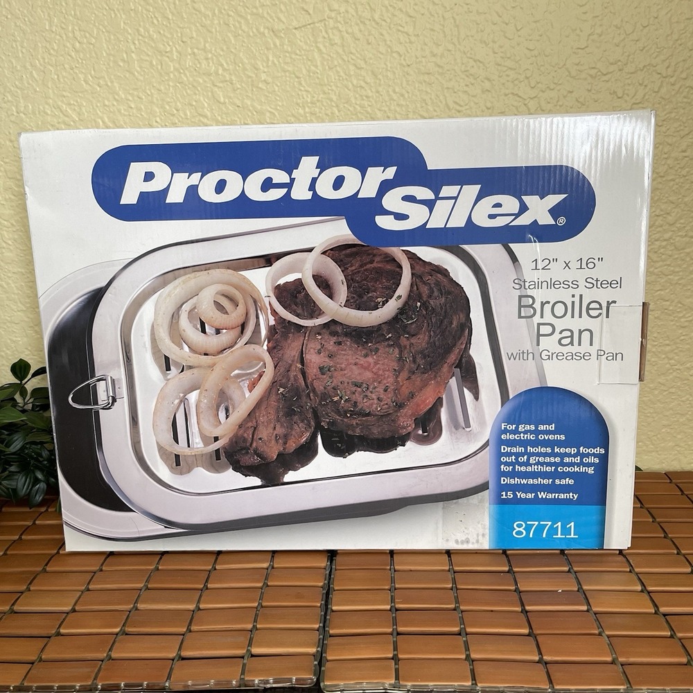 Vintage Proctor Silex Stainless Steel Broiler Pan 12x16 Roast Grease Tray 87711